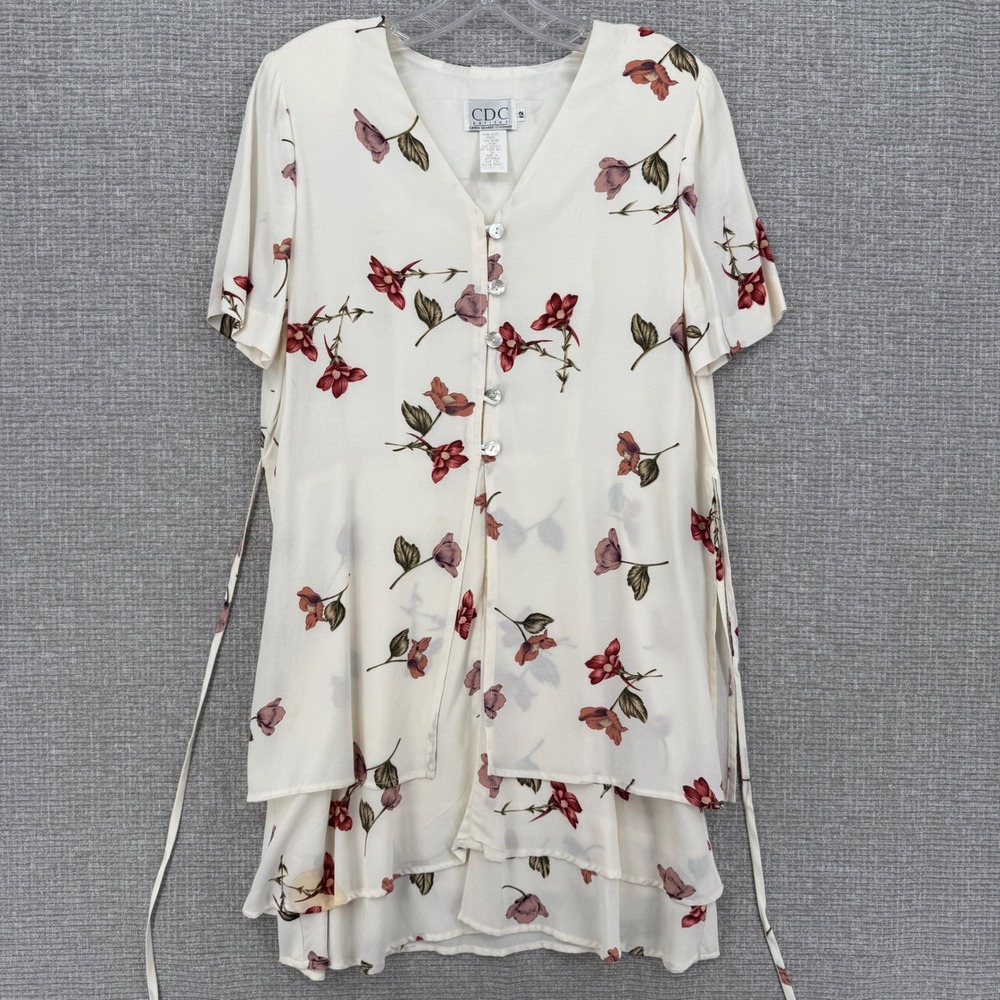 Vintage CDC Floral Layered Dress‎ Women 12P Asymmetrical Boho Cottagecore 90s
